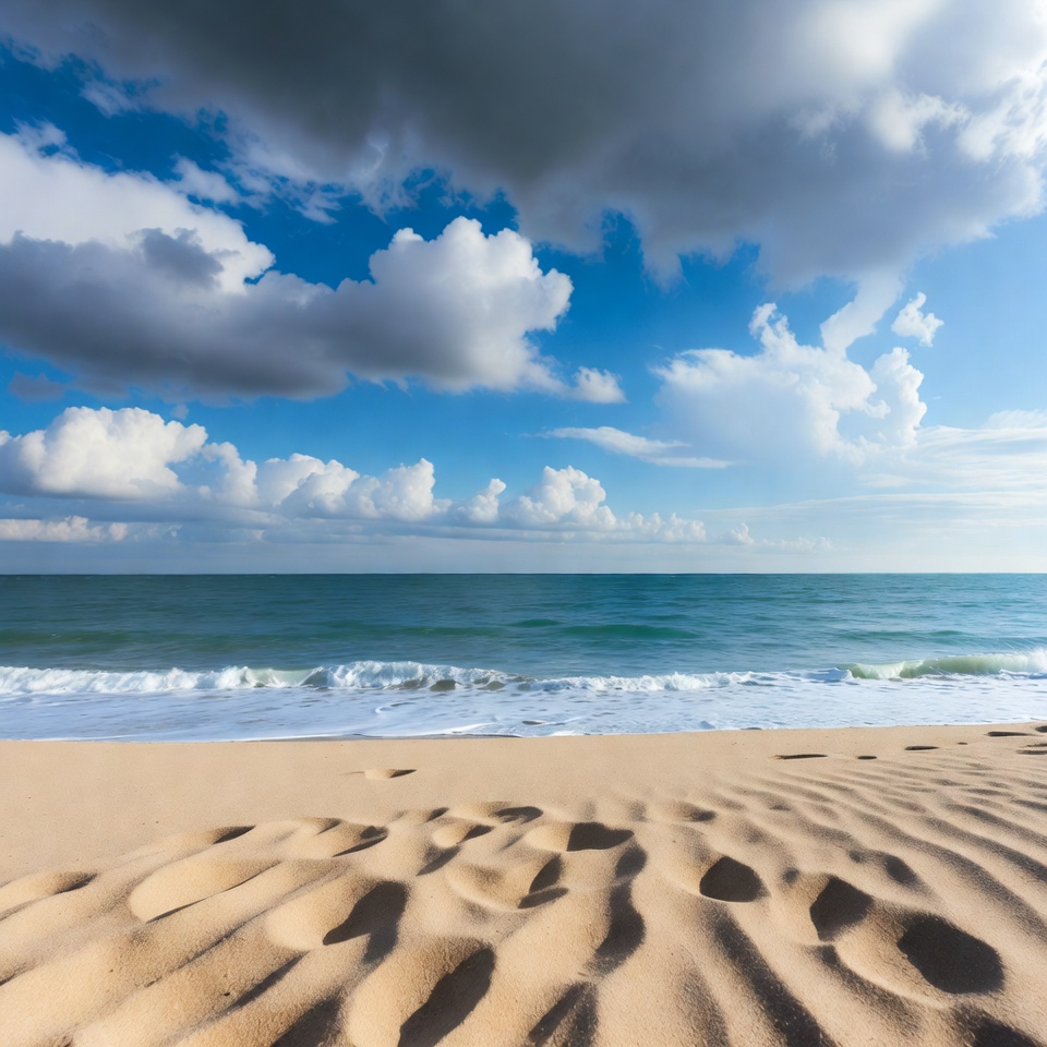 Footprints in sandy beach with ocean Footprints in sandy beach with ocean