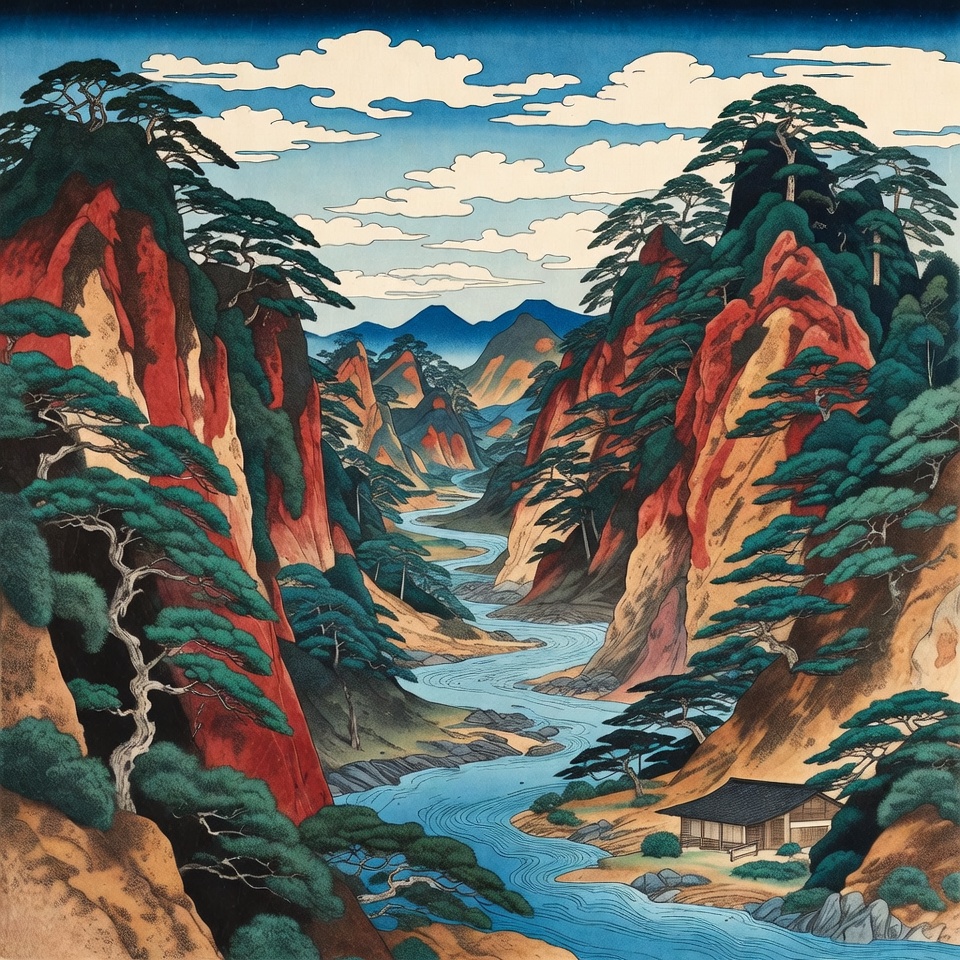 Japanese Landscape with River and Pines Japanese Landscape with River and Pines