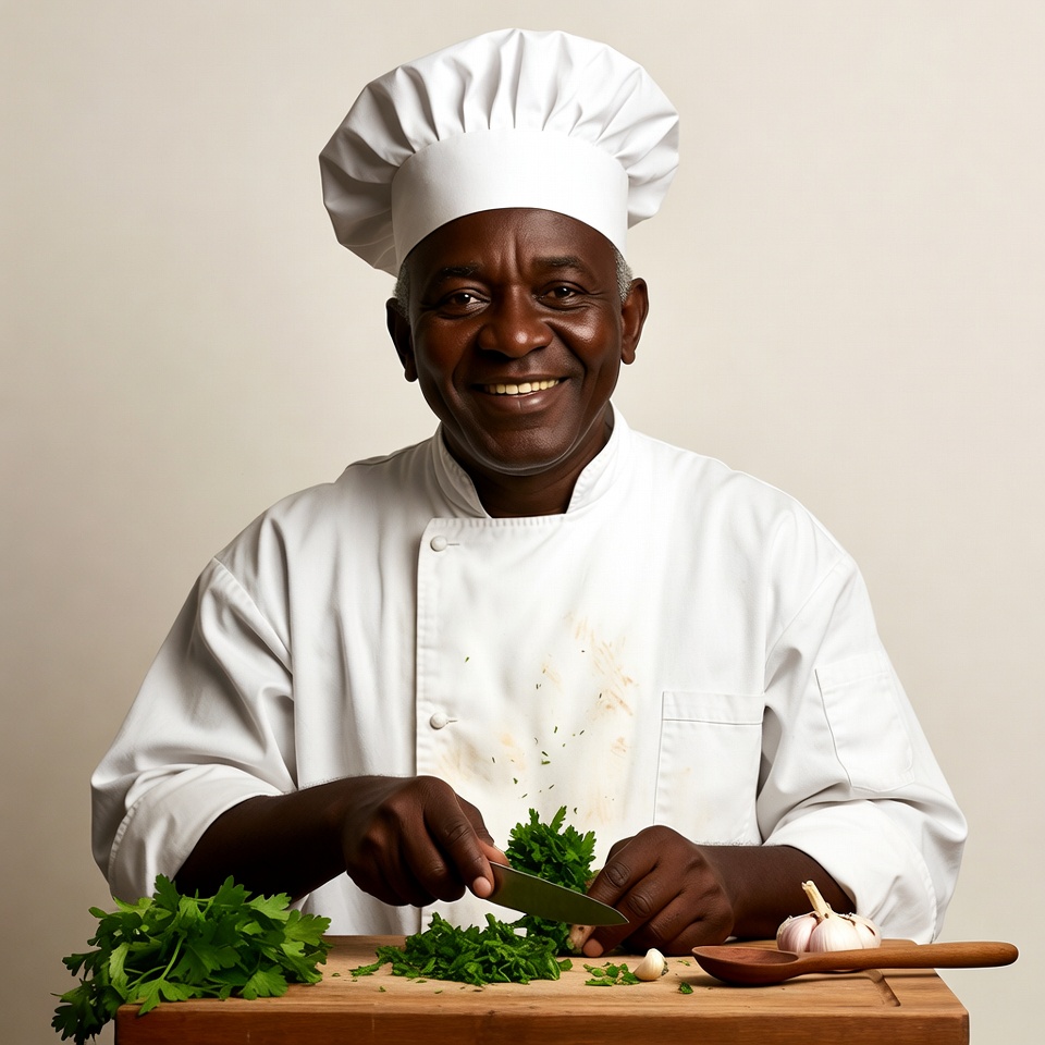 African-American chef chopping herbs African-American chef chopping herbs