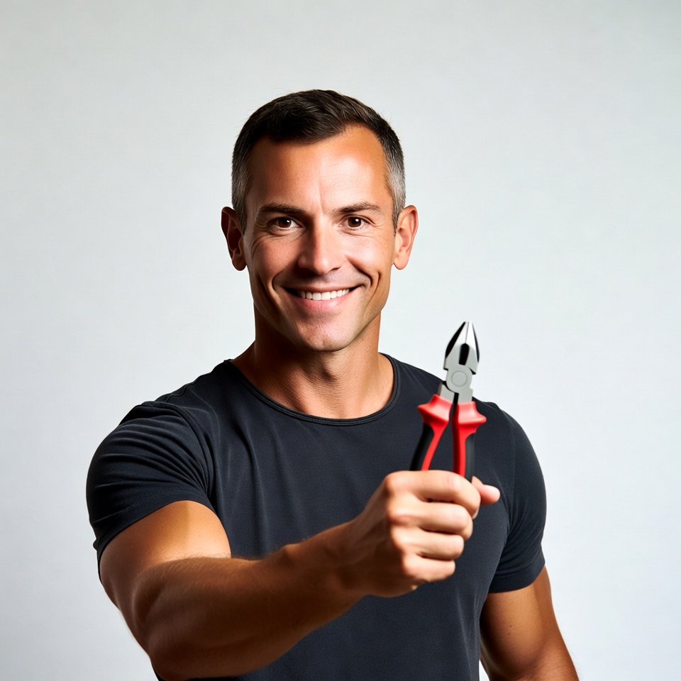 Man holding red pliers Man holding red pliers