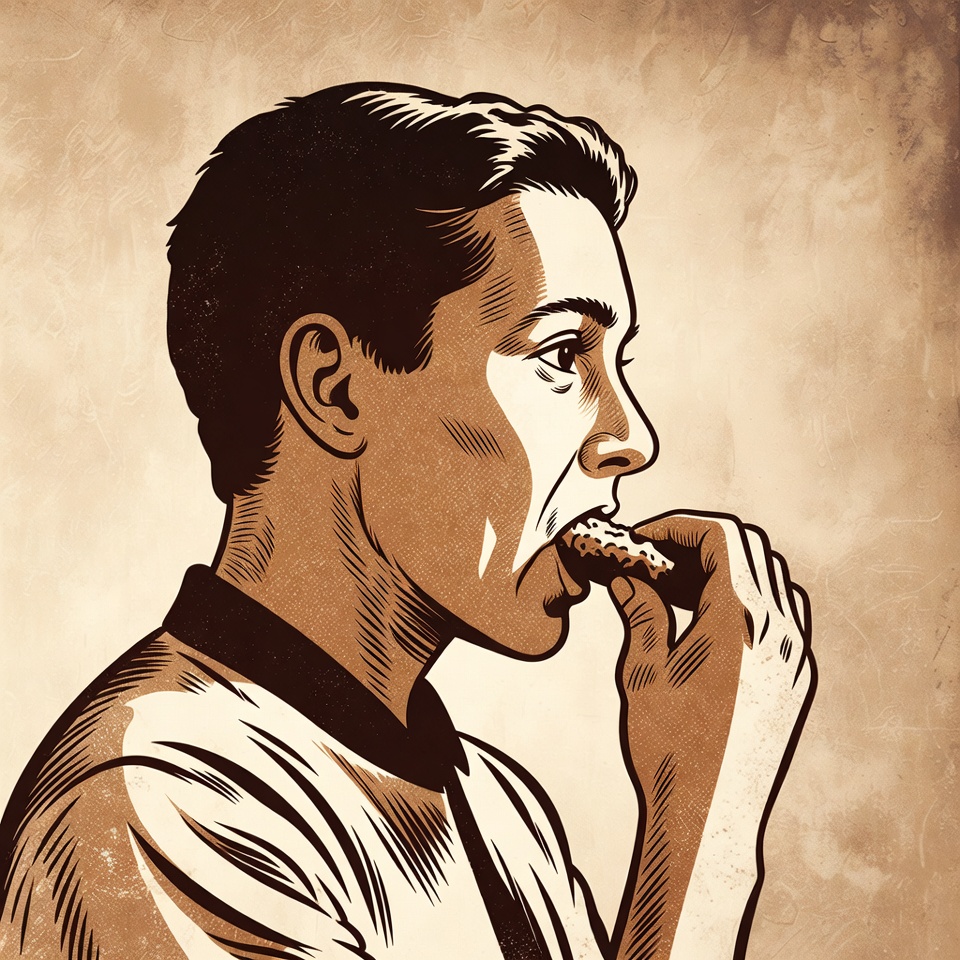 Man eating cookie profile illustration Man eating cookie profile illustration