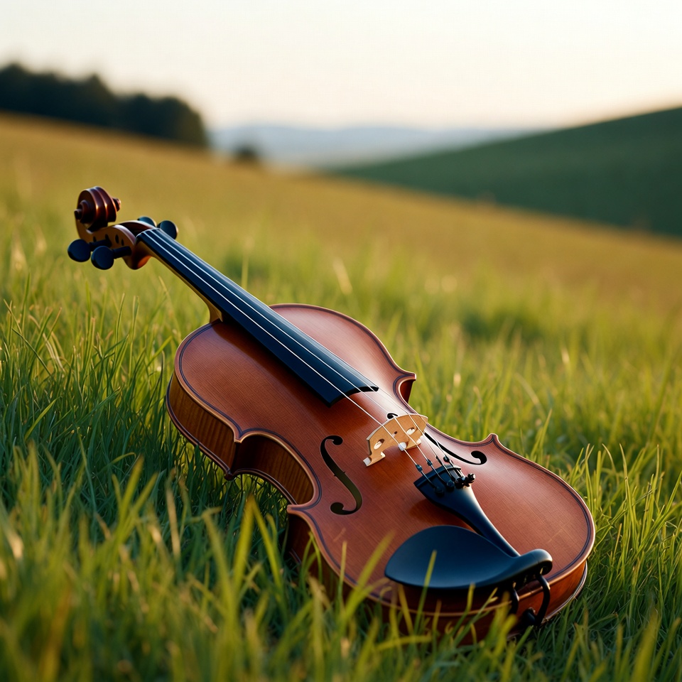 Violin lying in green grass Violin lying in green grass