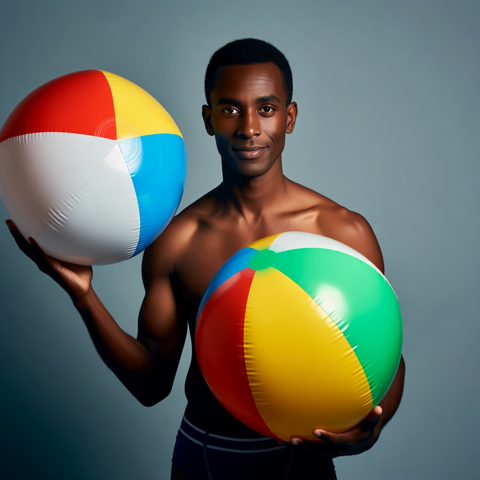 African-American man holding beach balls African-American man holding beach balls