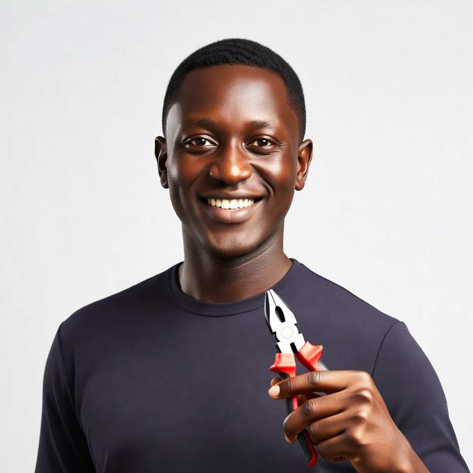African-American man holding pliers African-American man holding pliers