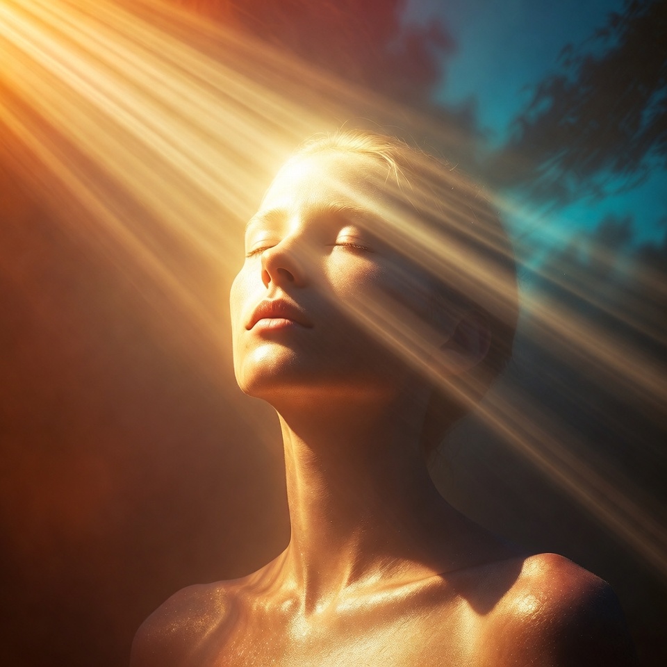 Blonde woman in golden sunbeams Blonde woman in golden sunbeams