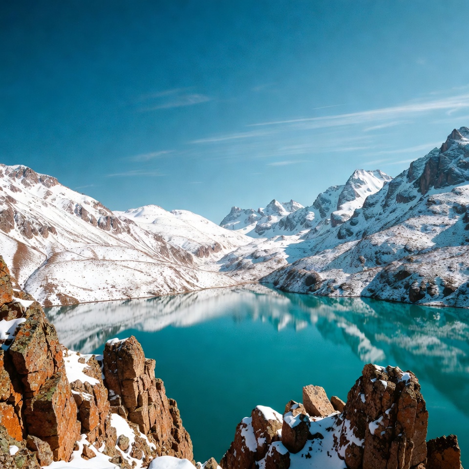 Turquoise Lake in Snowy Mountains Turquoise Lake in Snowy Mountains