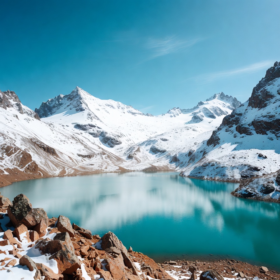 Turquoise Lake in Snowy Mountains Turquoise Lake in Snowy Mountains
