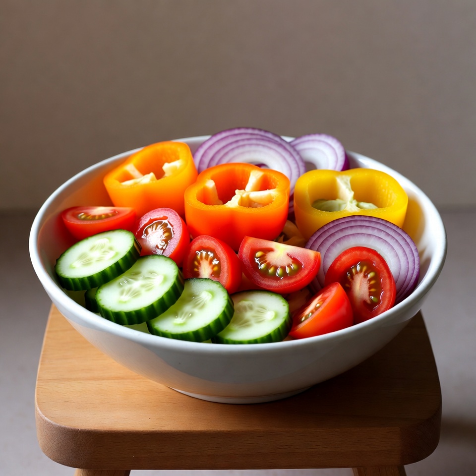 Fresh vegetable salad in white bowl Fresh vegetable salad in white bowl