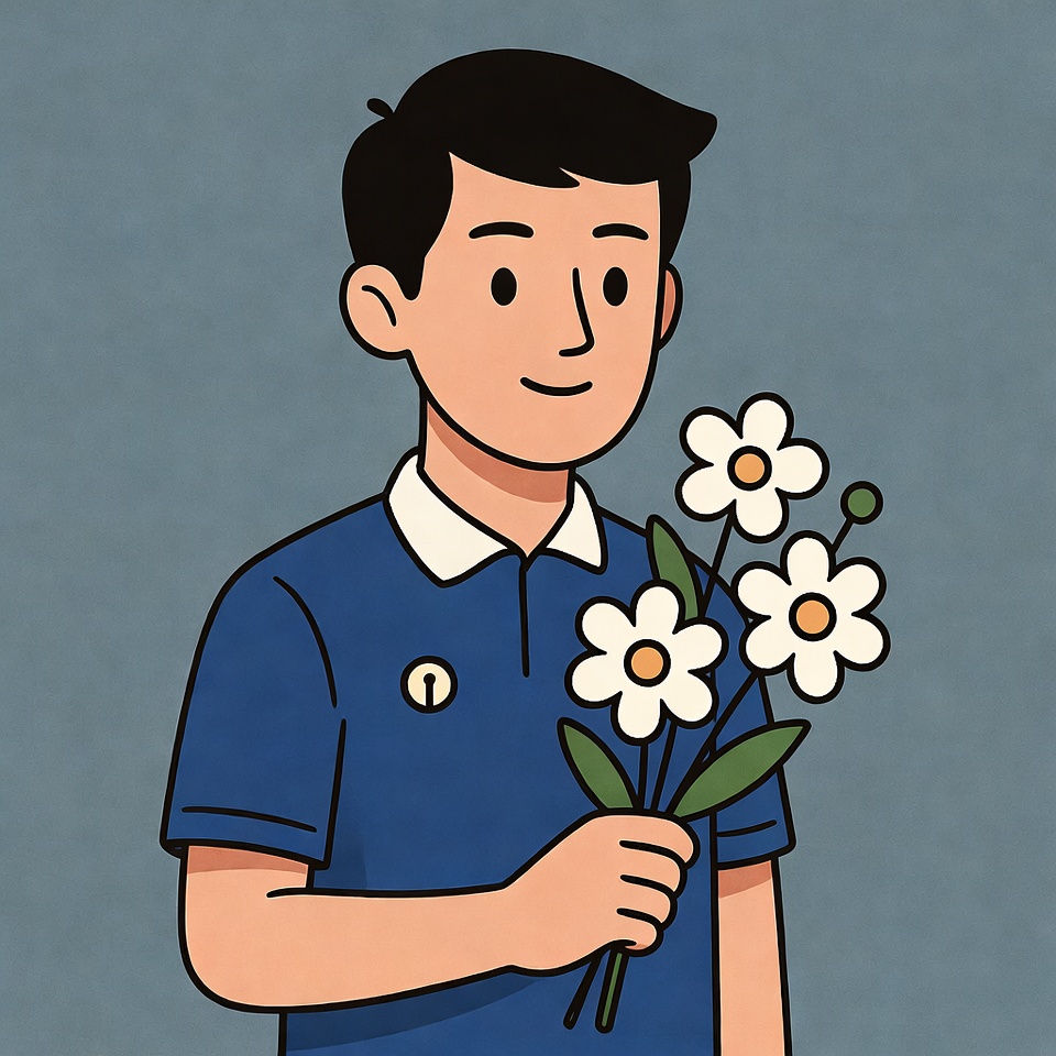 Man holding white daisies Man holding white daisies