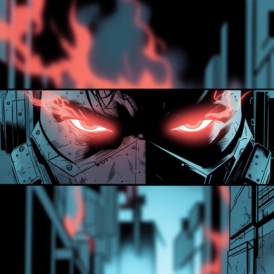 Cyberpunk man with glowing red eyes Cyberpunk man with glowing red eyes