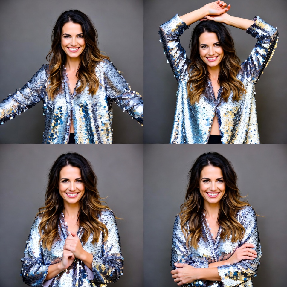 Woman in silver sequin dress posing Woman in silver sequin dress posing
