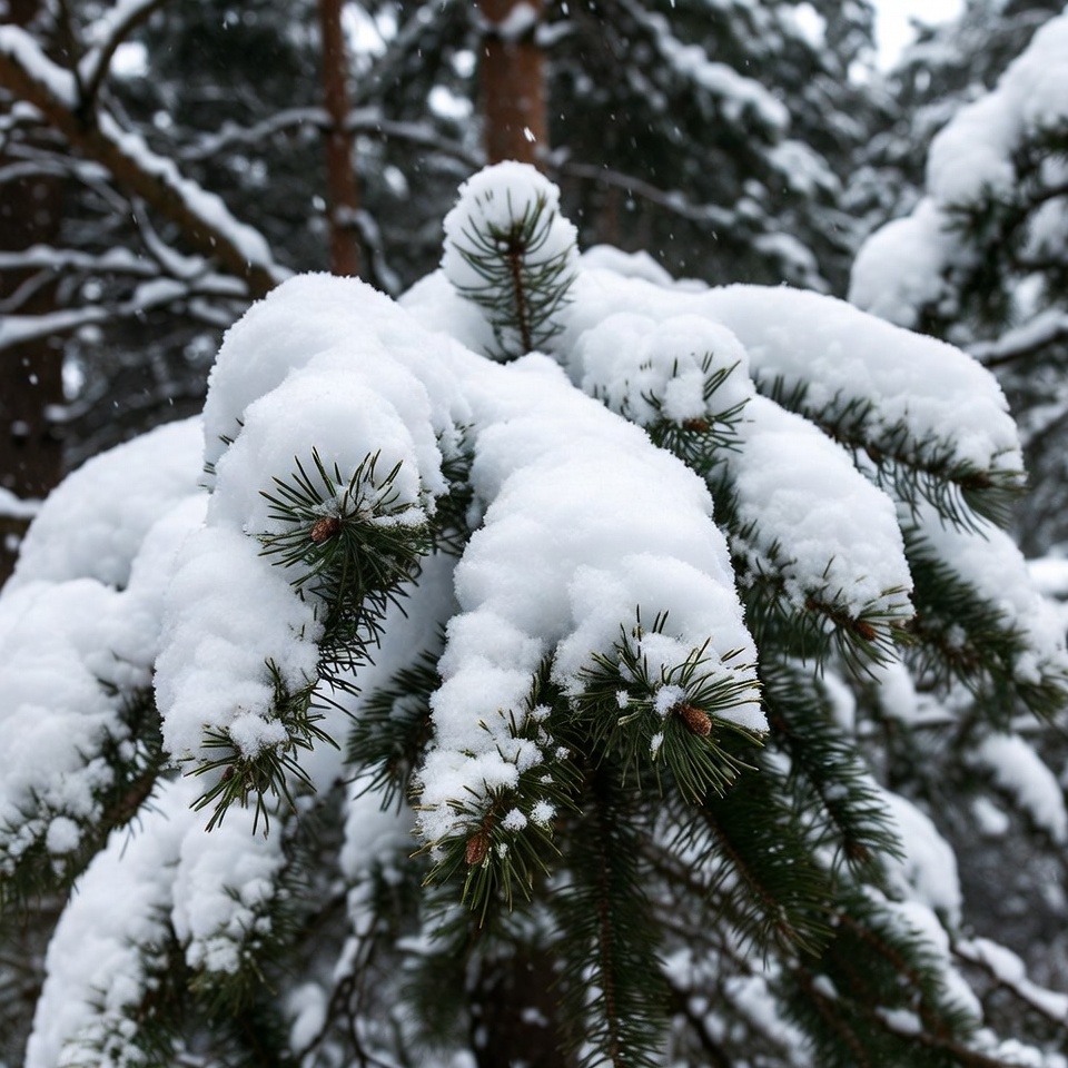 Snow-covered pine branches Snow-covered pine branches