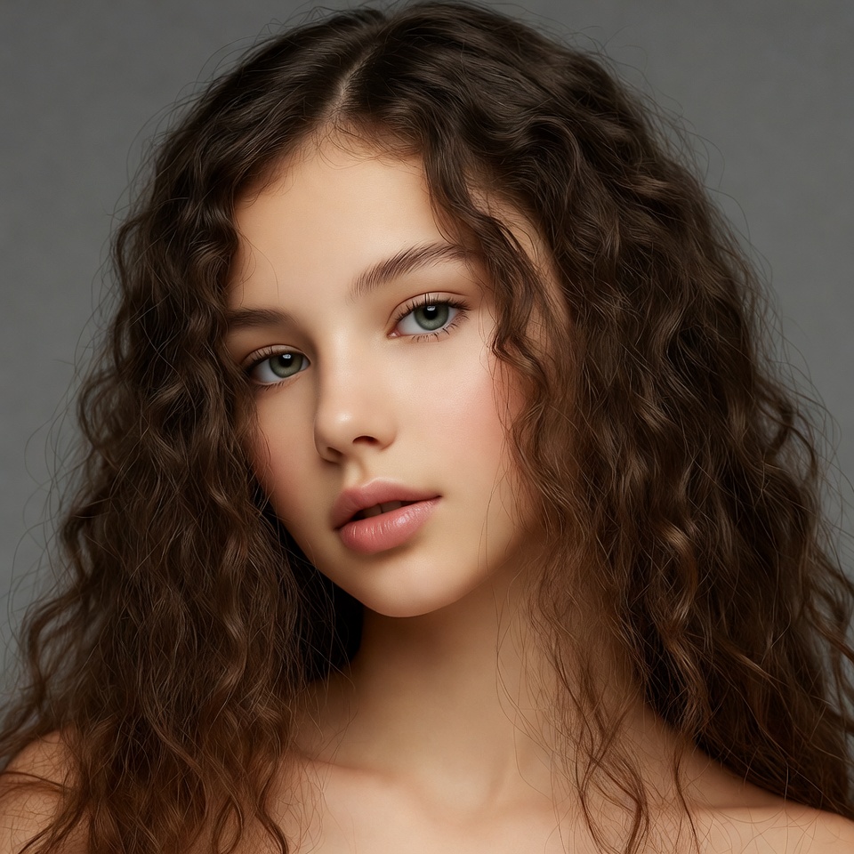 Young woman with curly brown hair Young woman with curly brown hair