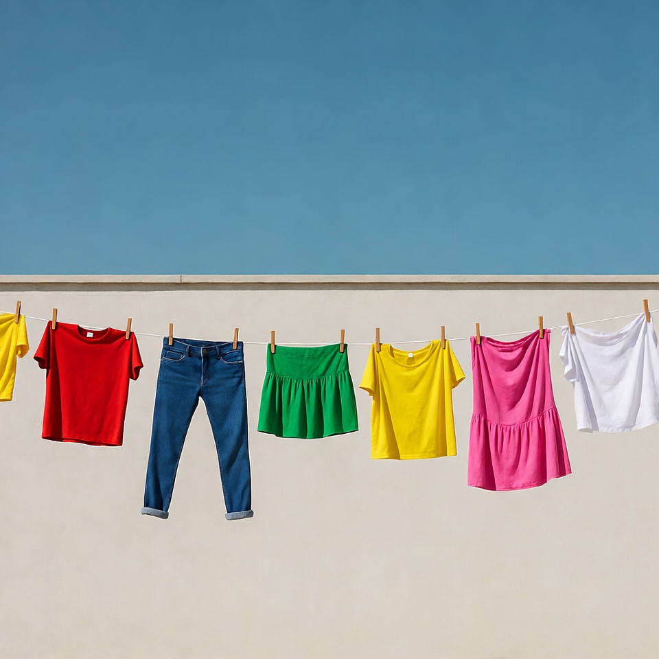 Colorful Clothes Hanging on Clothesline Colorful Clothes Hanging on Clothesline