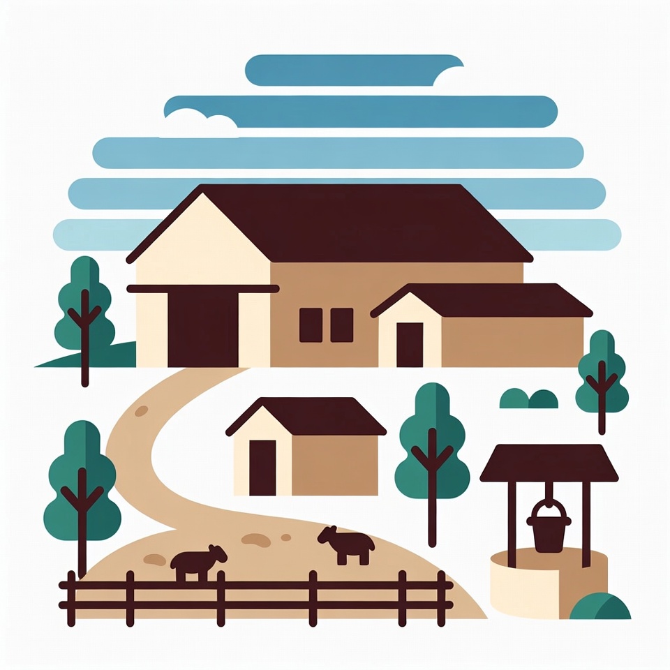 Farmhouse with Well and Cows Farmhouse with Well and Cows