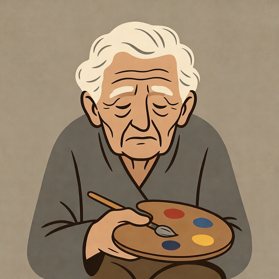 Elderly man holding paint palette Elderly man holding paint palette