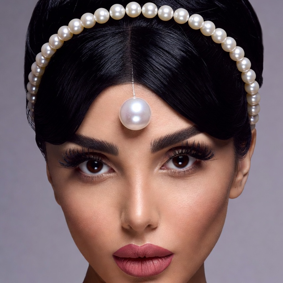Woman with pearl headband and bindi Woman with pearl headband and bindi