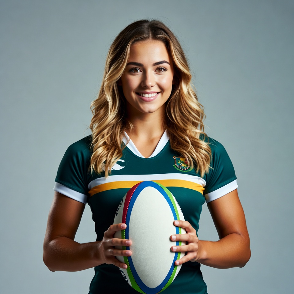 Woman holding rugby ball Woman holding rugby ball