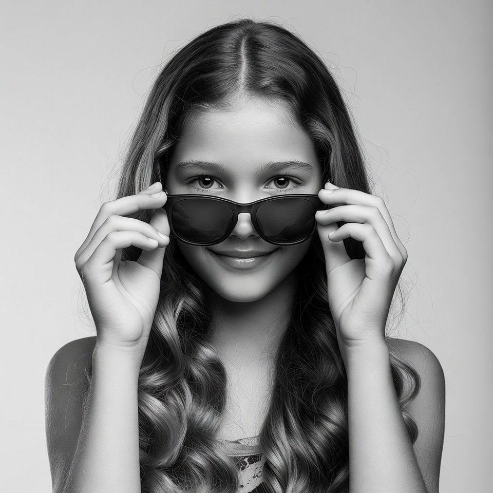 Girl holding black sunglasses Girl holding black sunglasses
