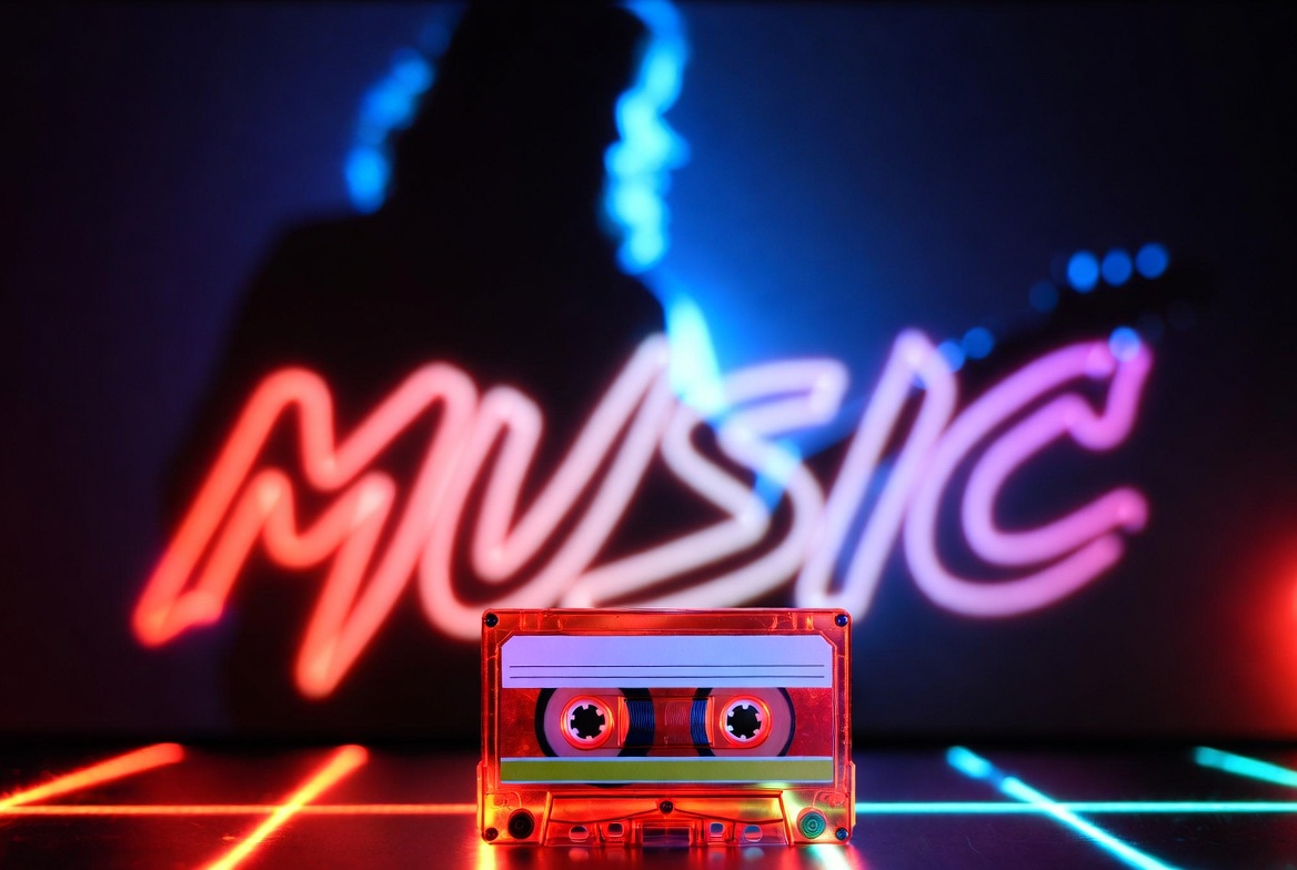 Neon Cassette Tape with Music Sign Neon Cassette Tape with Music Sign