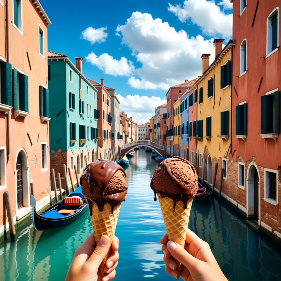 Hands Holding Ice Cream Cones Venice Canal Hands Holding Ice Cream Cones Venice Canal