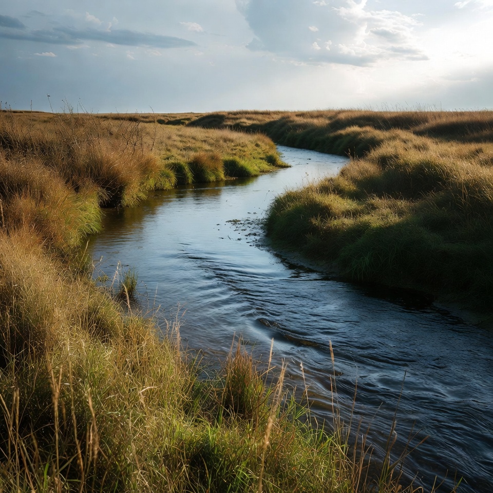 Winding River in Golden Grassland Winding River in Golden Grassland