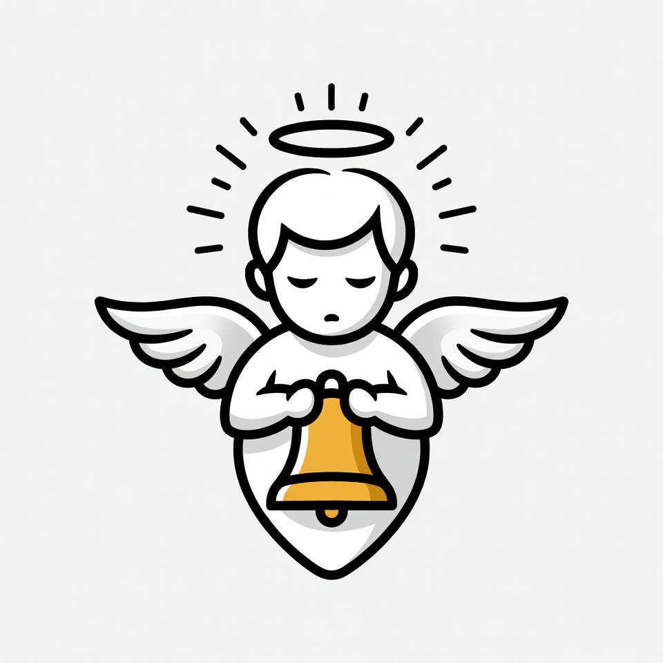 Cherub angel holding golden bell Cherub angel holding golden bell