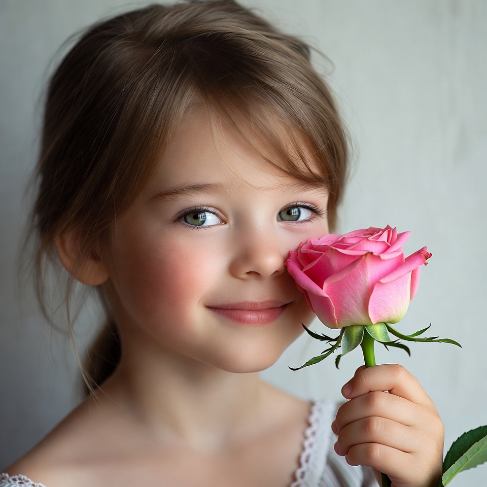 Girl smelling pink rose Girl smelling pink rose