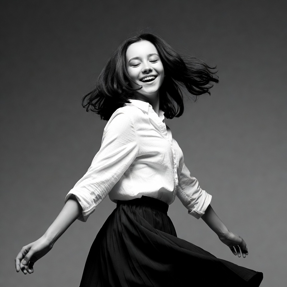 Young woman dancing in white shirt Young woman dancing in white shirt