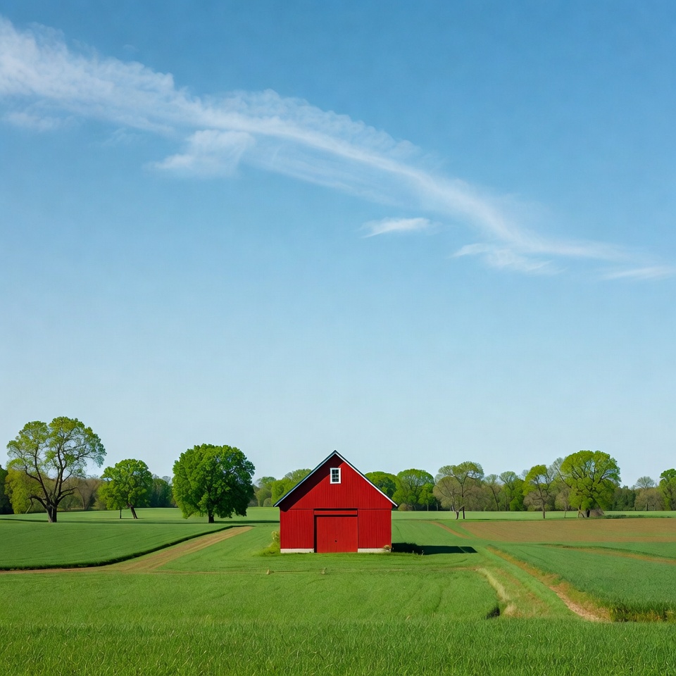 Red Barn in Green Fields Red Barn in Green Fields