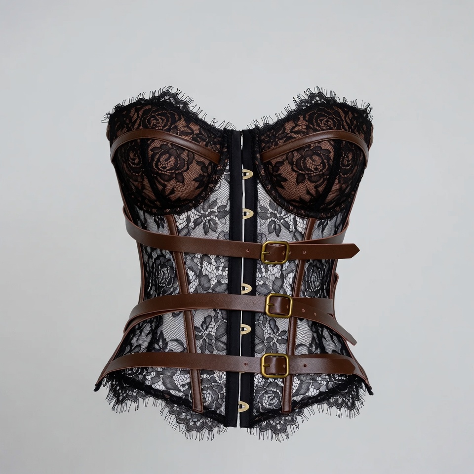 Black Lace Leather Corset Black Lace Leather Corset