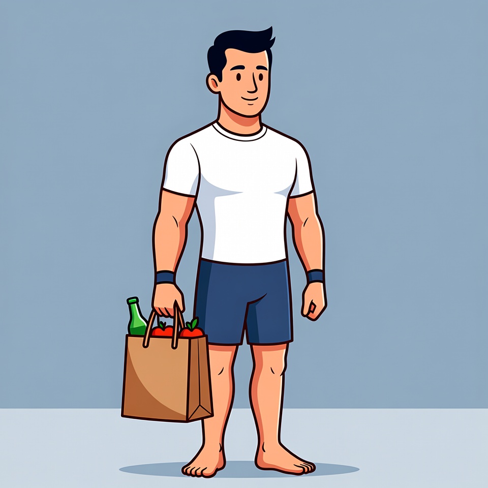 Muscular man holding grocery bag Muscular man holding grocery bag