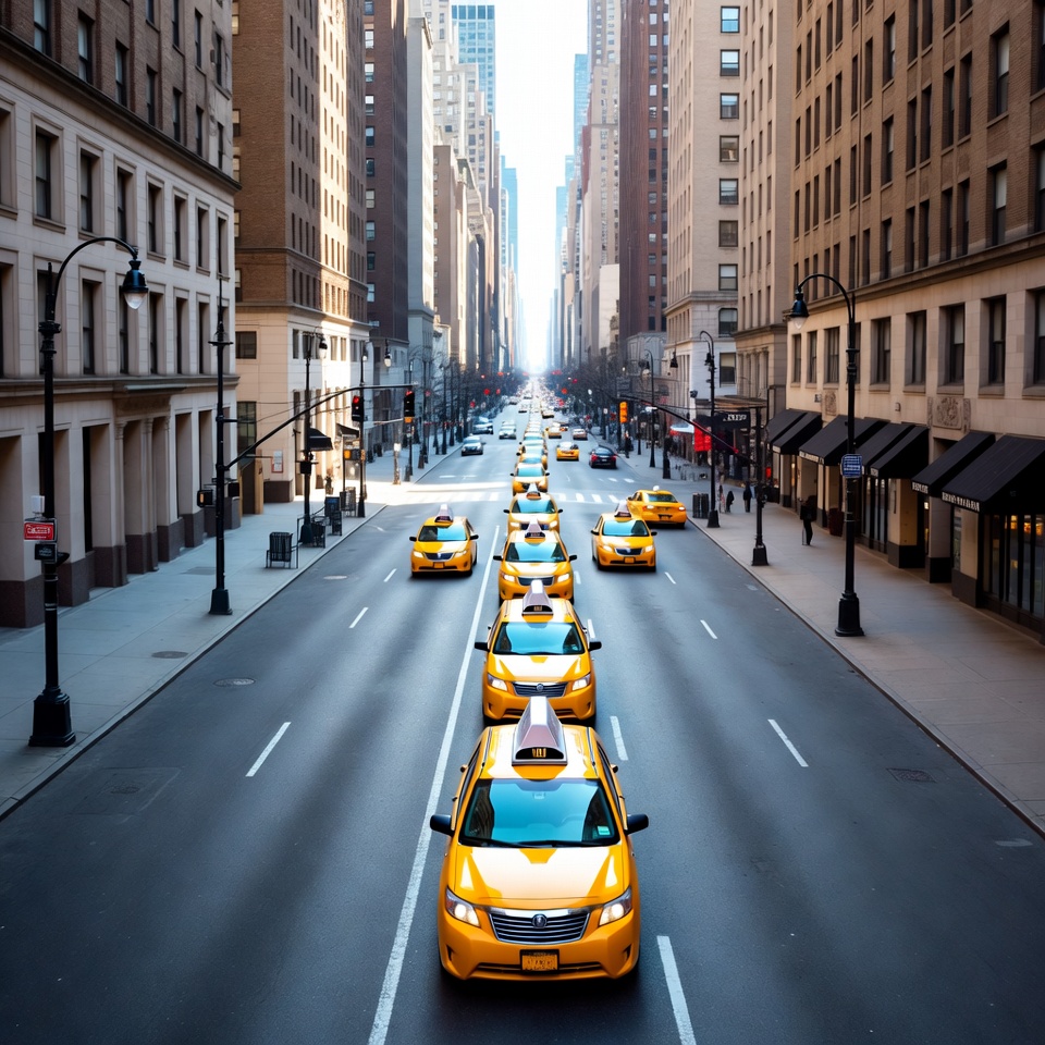 Yellow taxis on New York street Yellow taxis on New York street