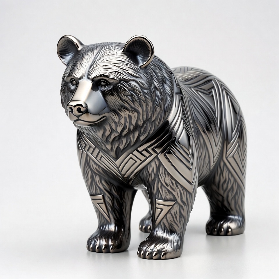 Geometric Silver Bear Figurine Geometric Silver Bear Figurine