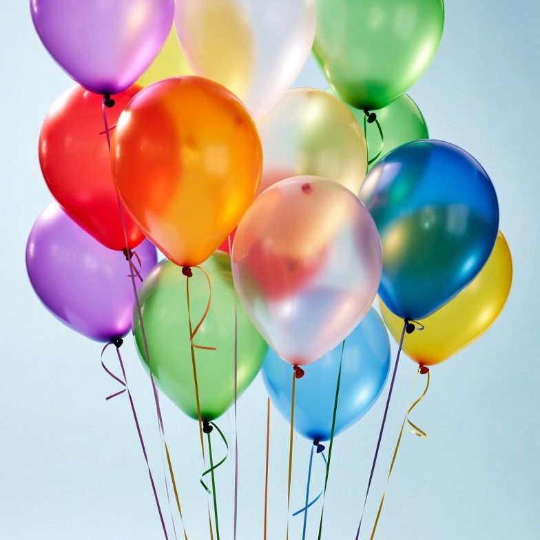Colorful Balloons Bouquet on Blue Background Colorful Balloons Bouquet on Blue Background