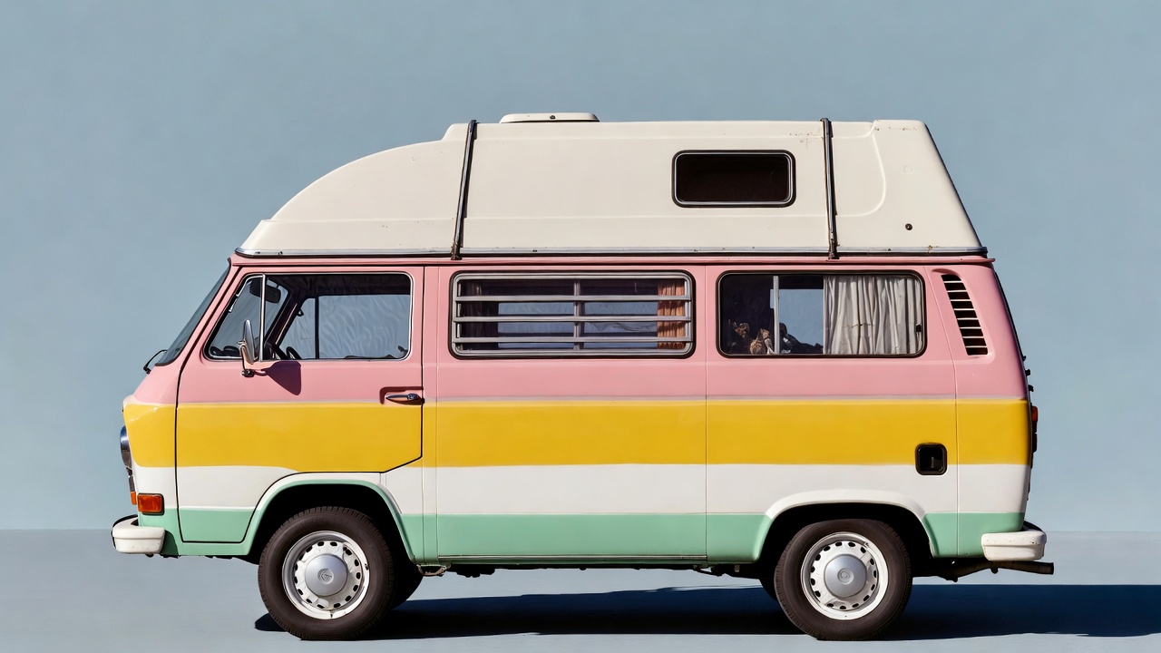 Colorful Retro Camper Van Side View Colorful Retro Camper Van Side View