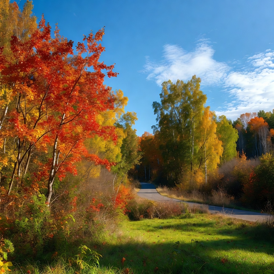 Autumn Forest Road with Colorful Trees Autumn Forest Road with Colorful Trees