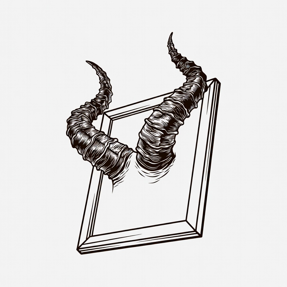 Curved Horns Emerging from Picture Frame Curved Horns Emerging from Picture Frame