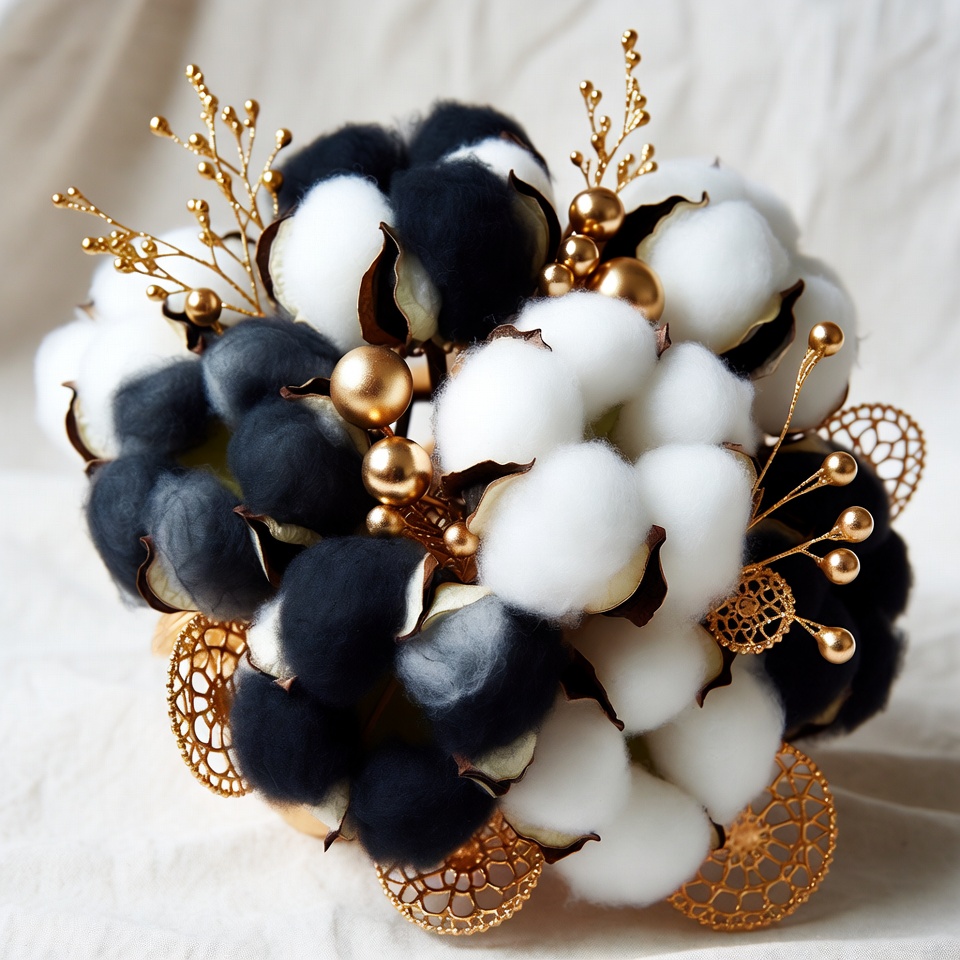 White and Black Cotton Bolls Bouquet White and Black Cotton Bolls Bouquet