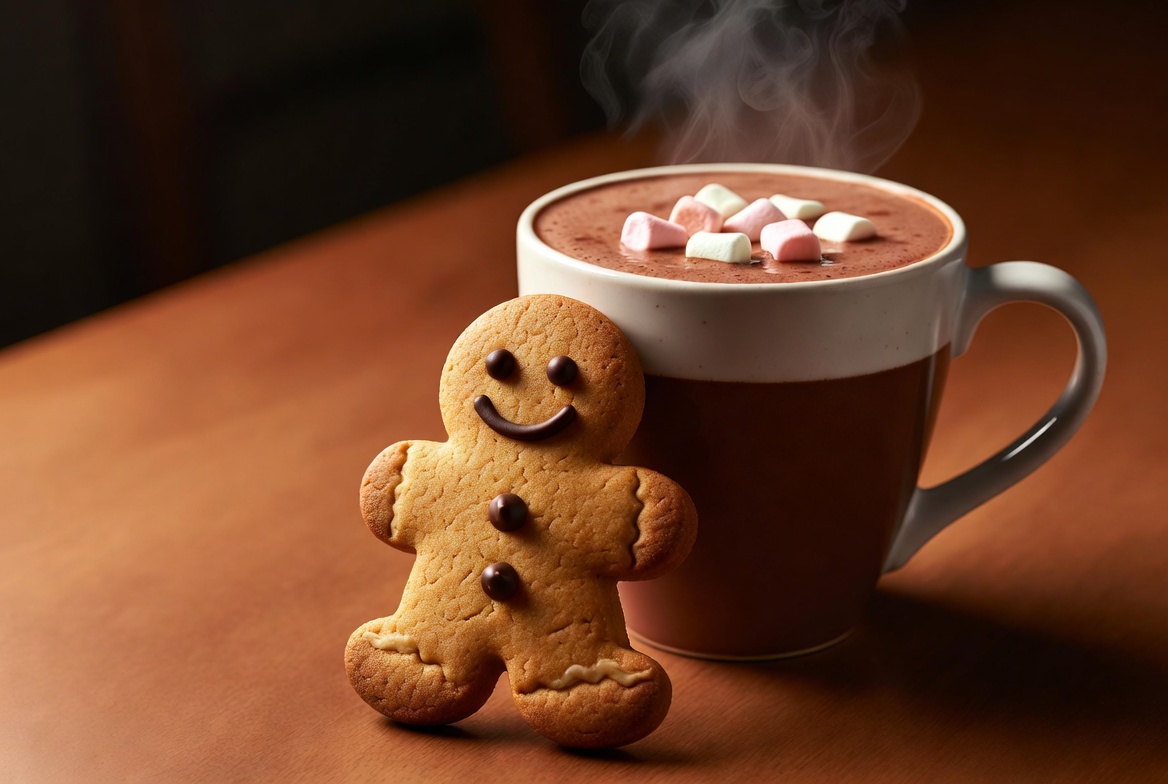 Gingerbread man with hot chocolate Gingerbread man with hot chocolate