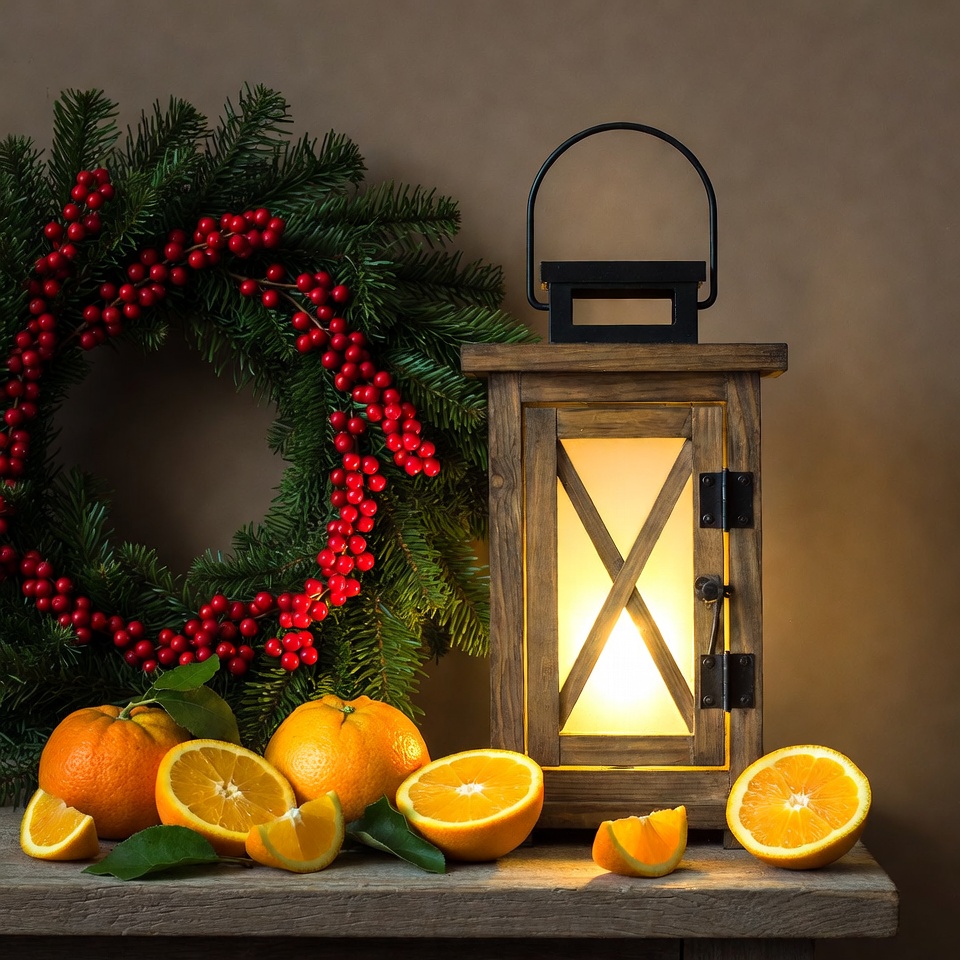 Christmas Wreath Lantern Oranges Christmas Wreath Lantern Oranges