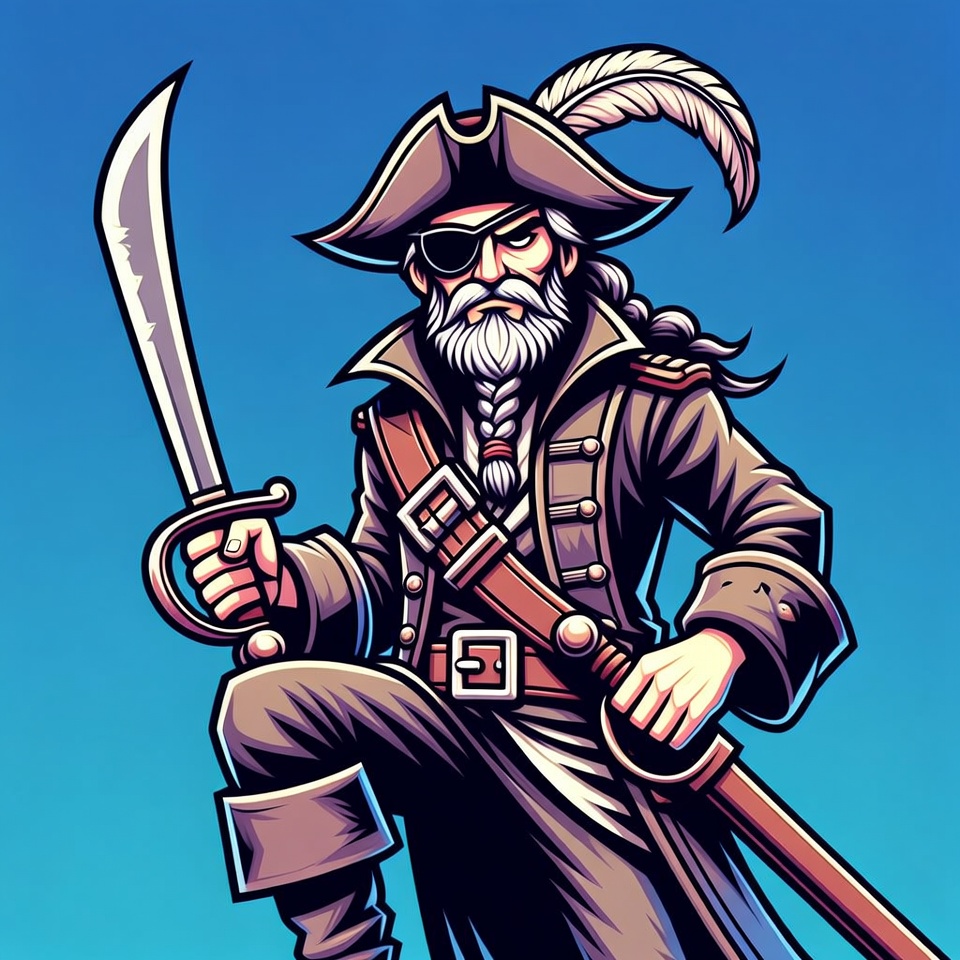 Cartoon pirate captain with sword Cartoon pirate captain with sword