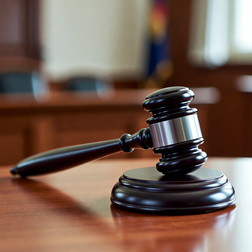 Wooden Gavel on Courtroom Bench Wooden Gavel on Courtroom Bench