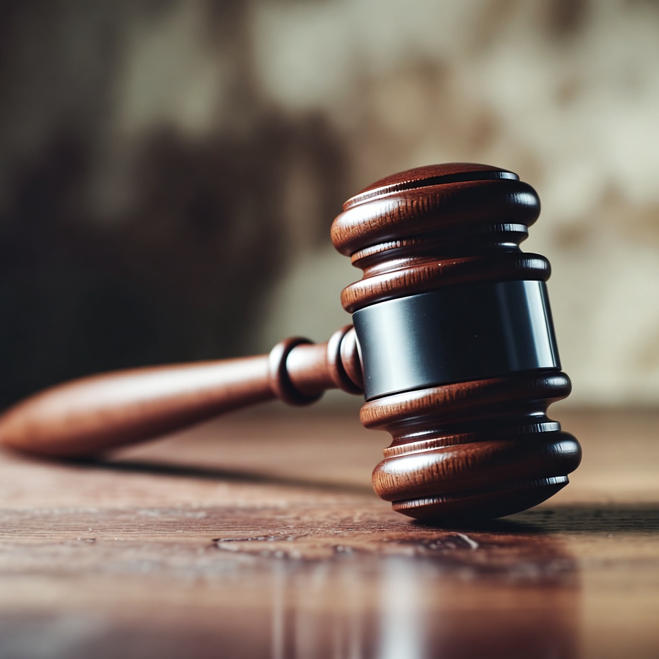 Wooden Gavel on Court Table Wooden Gavel on Court Table