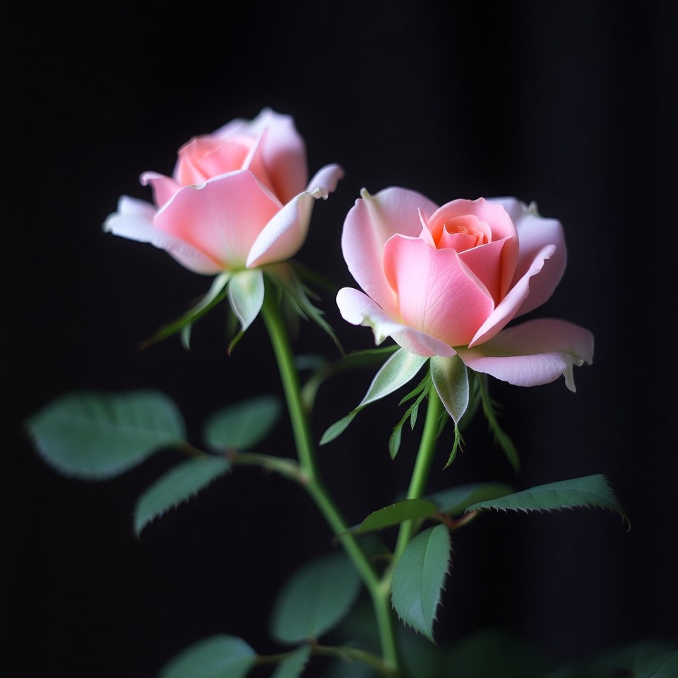 Two Pink Roses on Black Background Two Pink Roses on Black Background