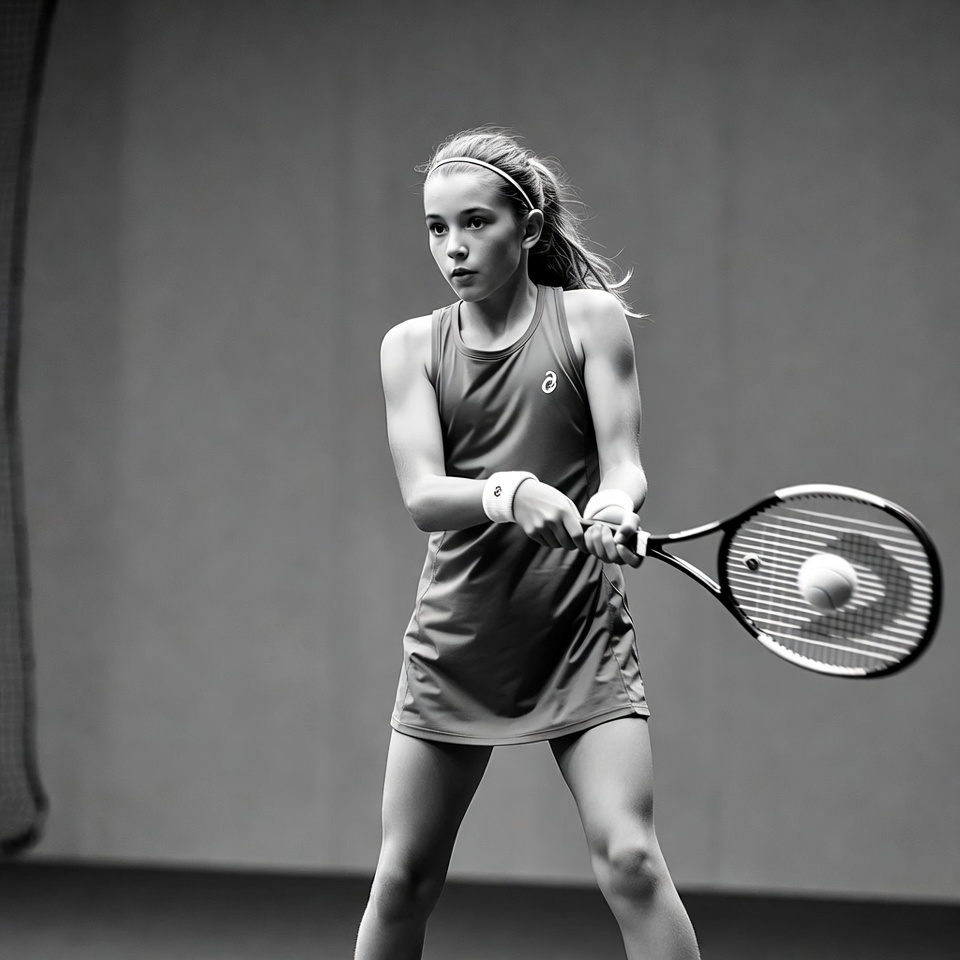 Girl playing tennis with racket Girl playing tennis with racket