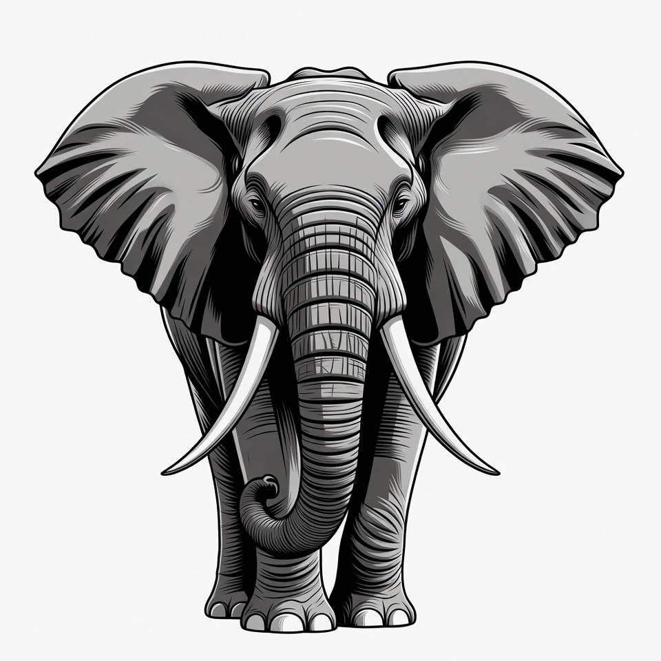 Gray Elephant Illustration Front View Gray Elephant Illustration Front View