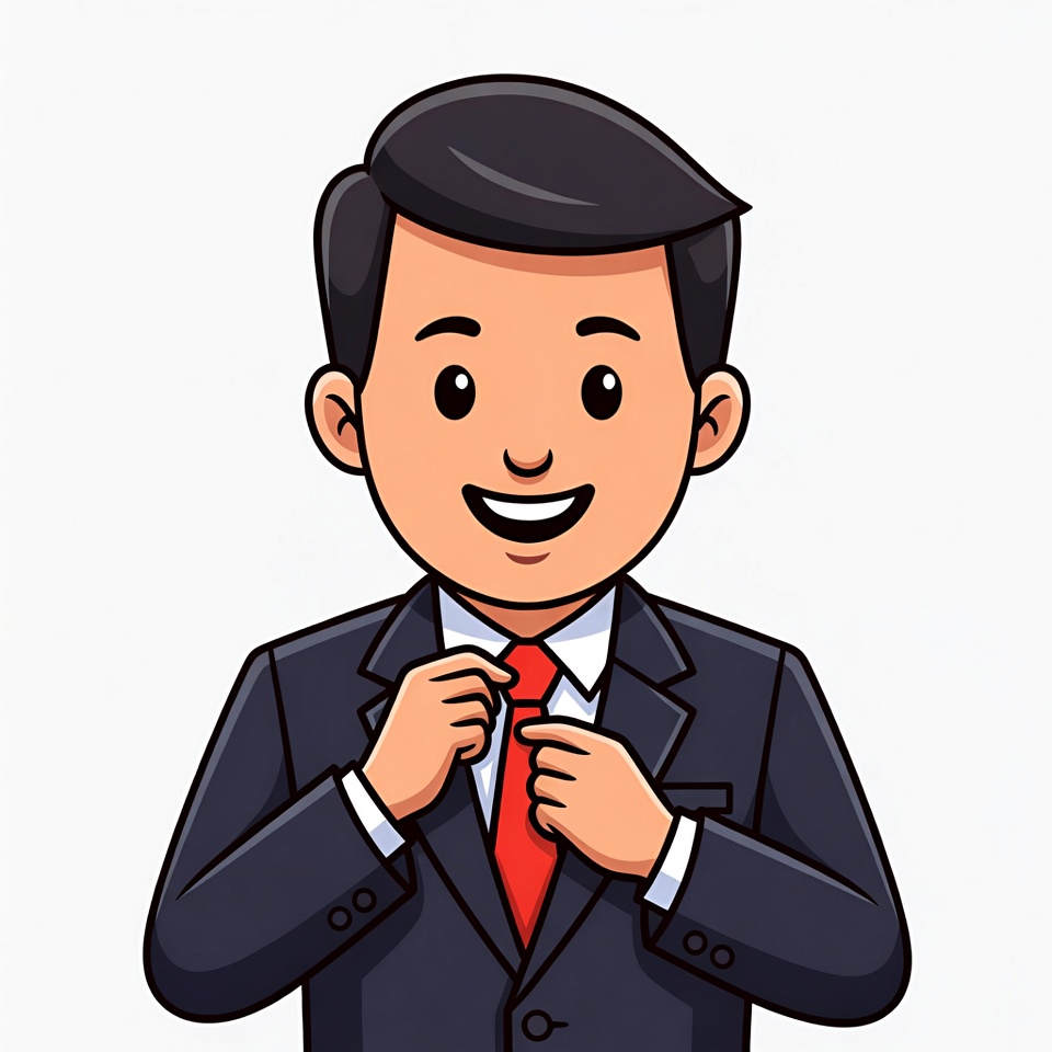 Cartoon man adjusting red tie Cartoon man adjusting red tie