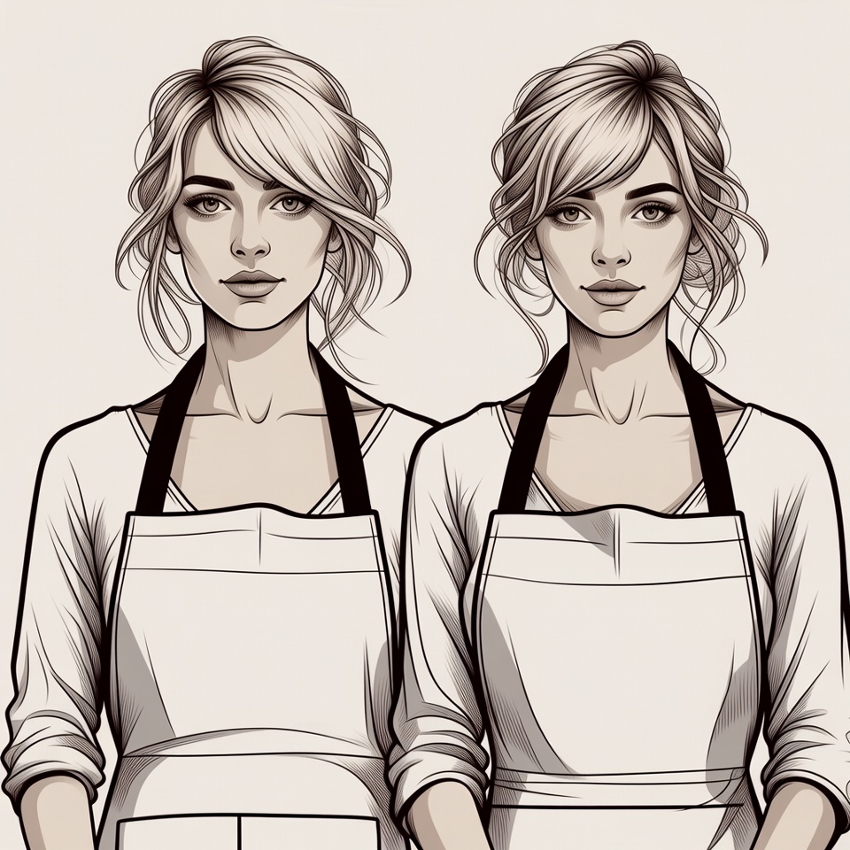 Twin Women Wearing Aprons Illustration Twin Women Wearing Aprons Illustration