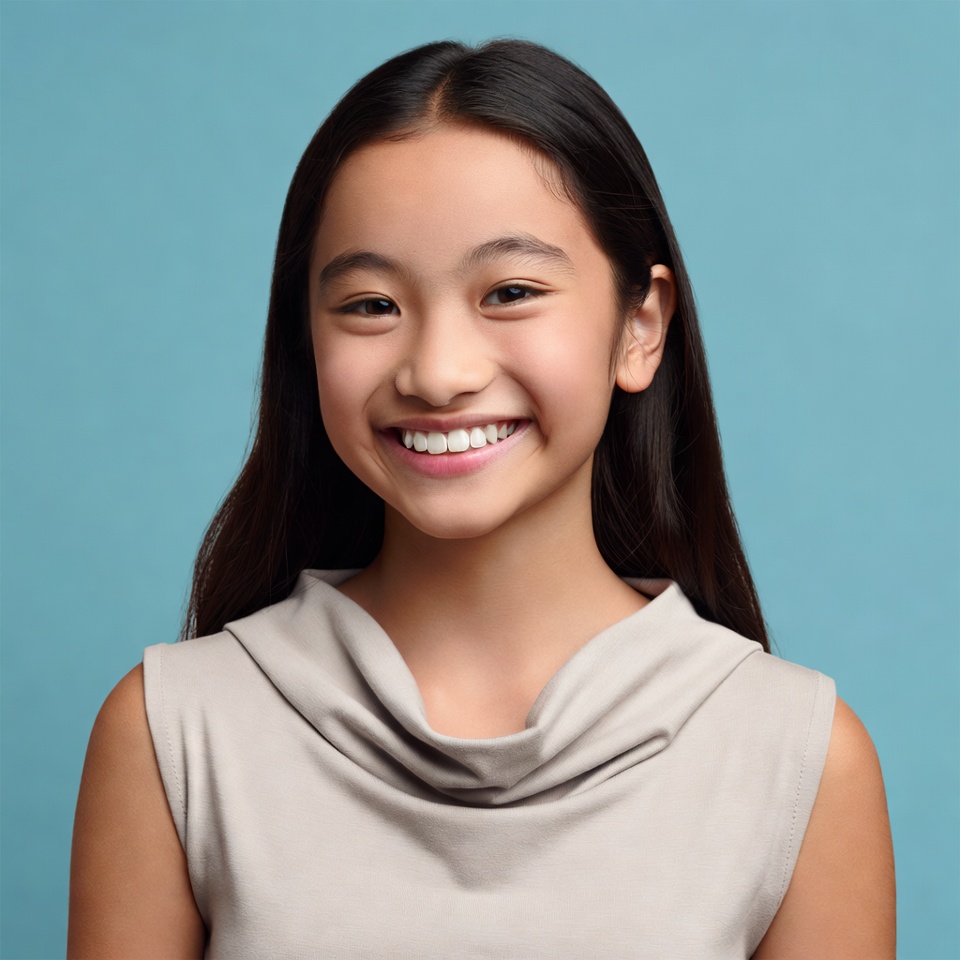 Smiling Asian girl on blue background Smiling Asian girl on blue background